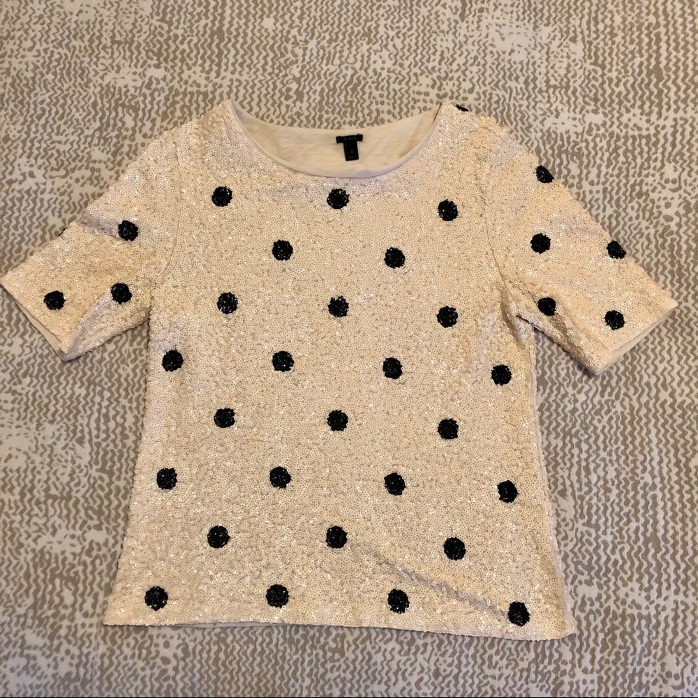 J. Crew Polka Dot Sequin Short Sleeved Party Top